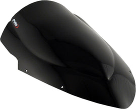 PUIG Racing Screen Black windshield for Kawasaki Ninja 650 motorcycle, providing aerodynamic wind protection.