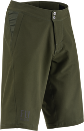 Fly Racing Maverik Shorts in Dark Forest, size 28, showing the casual fit and fabric texture of these outdoor shorts.