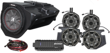Load image into Gallery viewer, SSV Works 5-speaker plug and play kit for Kicker Ride Command, featuring audio components and wiring for vehicle sound system setup.