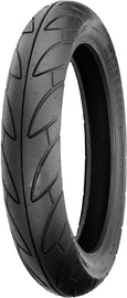 Shinko 740 Series front motorcycle tire 100/80-16 bias ply with 50H load and speed rating, mounted on wheel.