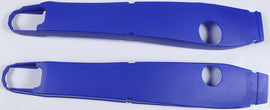 Blue Polisport Plastics swingarm protectors for Yamaha YZ250 motorcycle, designed to shield the swingarm from damage.