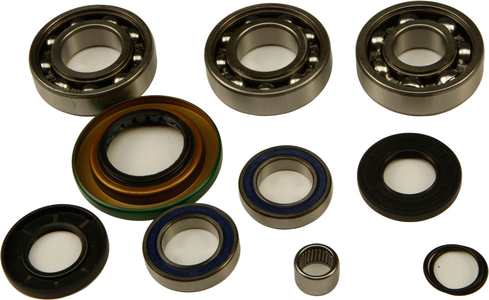 All Balls front differential bearing and seal kit with bearings and seals arranged in packaging, designed for vehicle drivetrain repair.