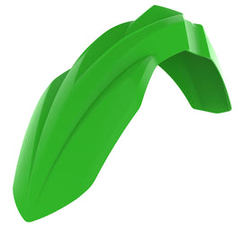 Polisport Plastics green front fender for street bikes, model 64-05927, shown on a motorcycle.