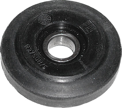 Black PPD idler wheel, 2.75-inch diameter with 0.625-inch width, showing the smooth wheel surface and mounting hole.