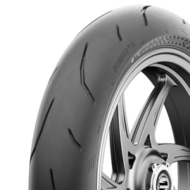 Michelin Power GP2 front motorcycle tire 120/70ZR17 radial tubeless tire shown on a wheel.