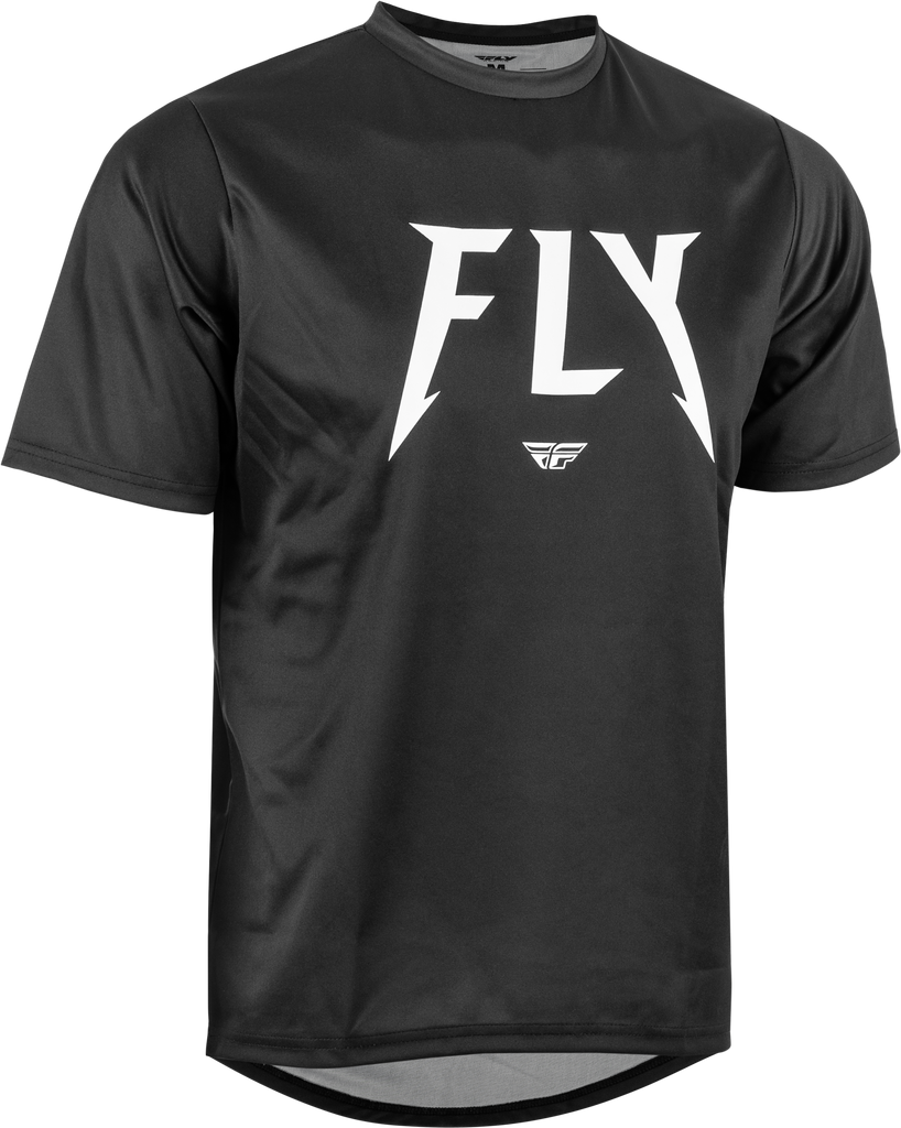 Fly Racing Action S.E. jersey in black, large size, featuring lightweight, breathable fabric and bold logo design.