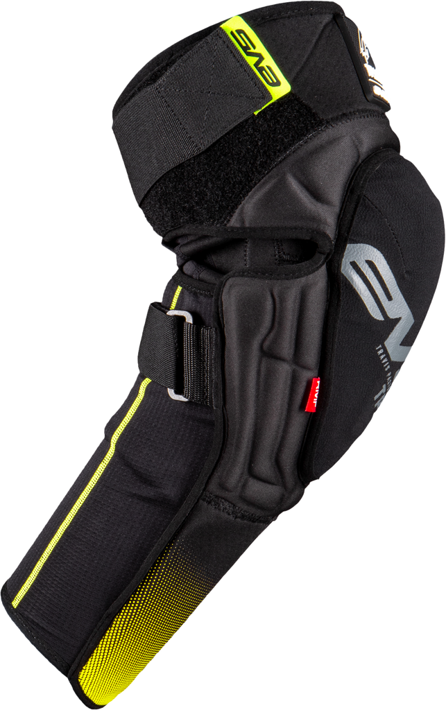 EVS TP199 black and hi-vis green knee/shin guard in large/xl size, designed for protective safety gear.