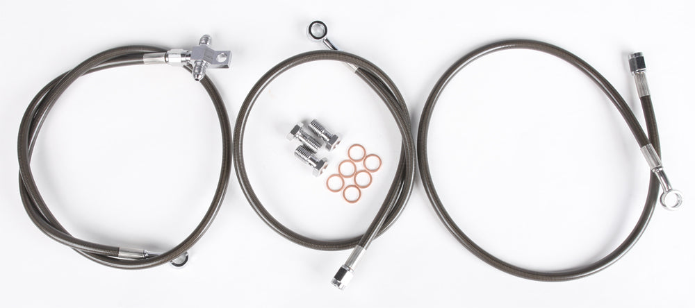 Streamline brake line for Yamaha motorcycle, front 3-line setup with smoked fittings, model 170-1284, high-quality brake components