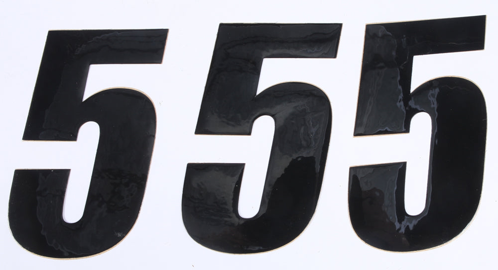 DCOR Number 5 black graphic decals, 6-inch size, set of three, featuring bold number designs for decorating or craft projects.
