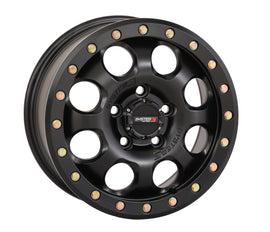 Matte black System 3 SB7 BL wheel, 15x7 inch, 6+1 offset, 50mm, with 5/4.5 bolt pattern, shown from side view