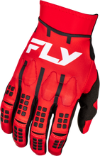 Load image into Gallery viewer, Fly Racing Evolution DST gloves in red, white, and black with padded palms and breathable fabric for motocross riding.