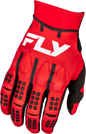 Fly Racing Evolution DST gloves in red, white, and black with padded palms and breathable fabric for motocross riding.