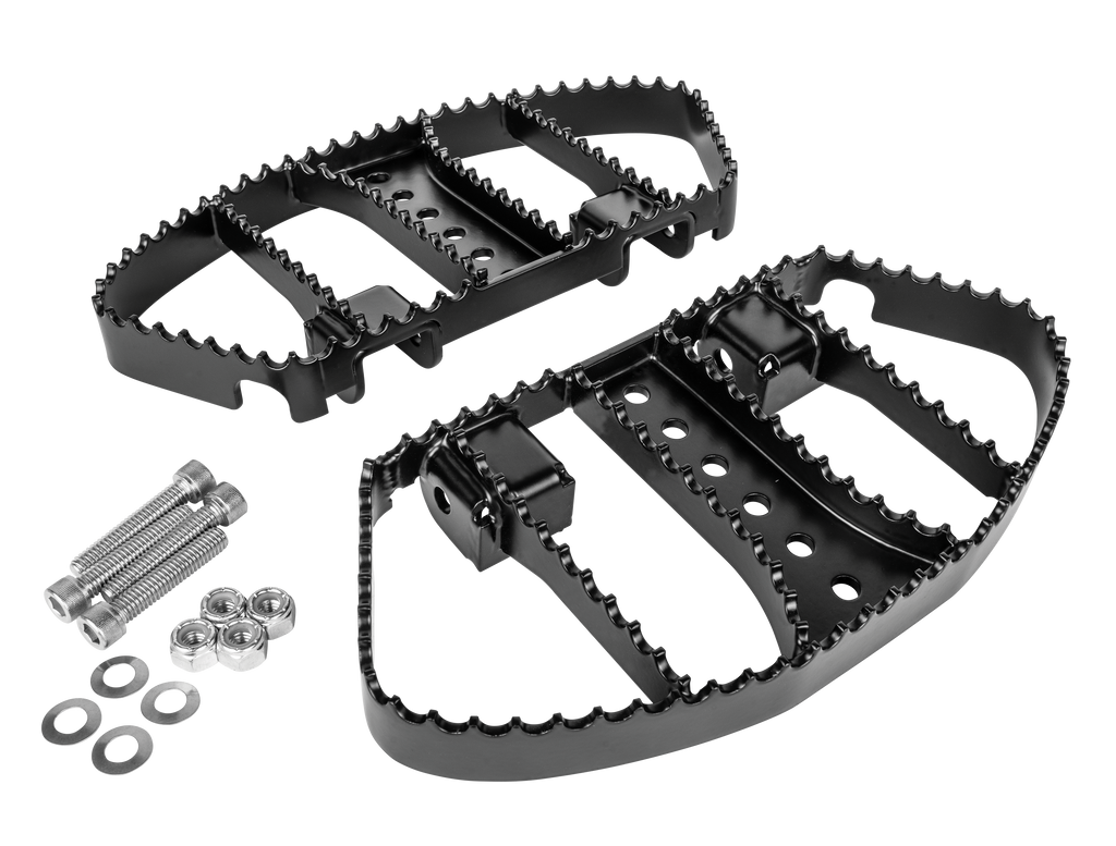Black Burly Brand MX Style Passenger Boards foot controls for FLT 750-05473 motorcycle, showing textured surface and mounting hardware.
