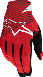 Alpine Star Radar Pro Gloves in bright red, size large, showing textured palm and flexible wrist straps for motorcycle riding.