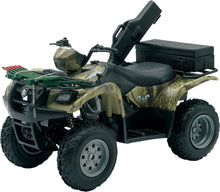 Load image into Gallery viewer, Green camo Suzuki Vinson 500 ATV replica toy by New Ray Toys, detailed 1:12 scale accessories.