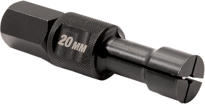 Motion Pro 20mm replacement collet for tools, displayed in a close-up image showing its precise metal design and size.