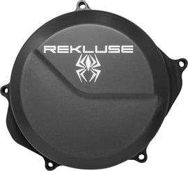 Rekluse clutch cover for Honda motorcycle, showcasing the black metal clutch cover with branding details.