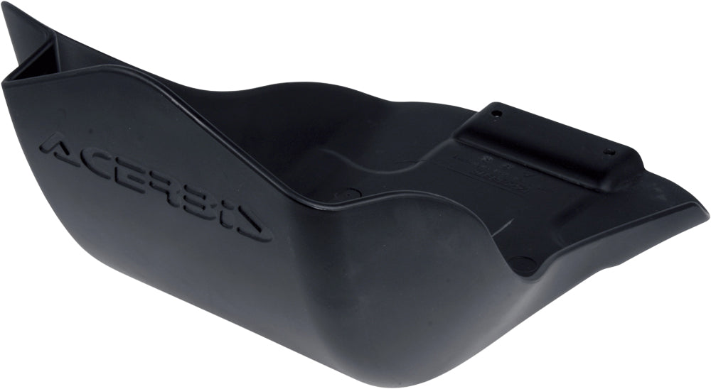 Acerbis black skid plate for street bikes, durable protective motorcycle part with mounting holes and reinforced design.