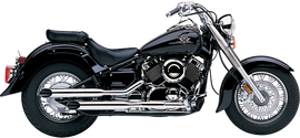 COBRA Blvd Slashcut Slip-On Exhaust in chrome for Yamaha V Star 650 motorcycle, shown installed with shiny chrome finish.