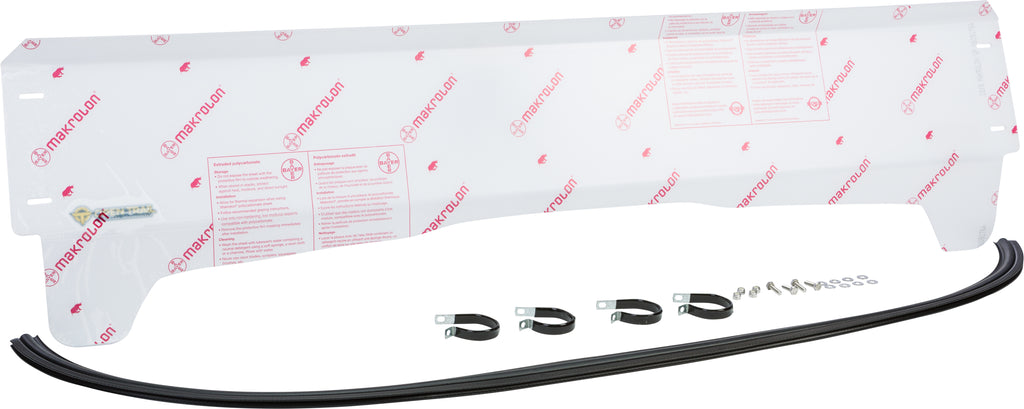 Open Trail Half Windshield 457-0111 for off-road vehicles, showcasing the clear, durable windscreen mounted on a vehicle.