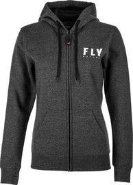 Fly Racing Fly Women's Logo Hoodie in dark charcoal, showing front view with logo design and soft fabric texture.