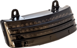 Letric Lighting Co Tri-Bar Fender Tip LED smoke lens for motorcycle, showing sleek smoked finish and tri-bar design.