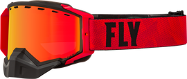 Fly Racing Zone Pro snow goggle in black and red with orange mirror lenses, featuring polarized smoke lenses for winter sports.