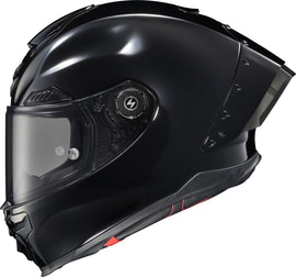 SCORPION EXO Apex Exo Warp full face helmet in gloss black, showing the sleek design and secure strap system.