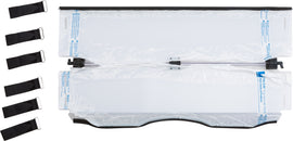 Open Trail folding windshield for off-road vehicles, clear windscreen with black frame, designed for easy folding and durable protection.