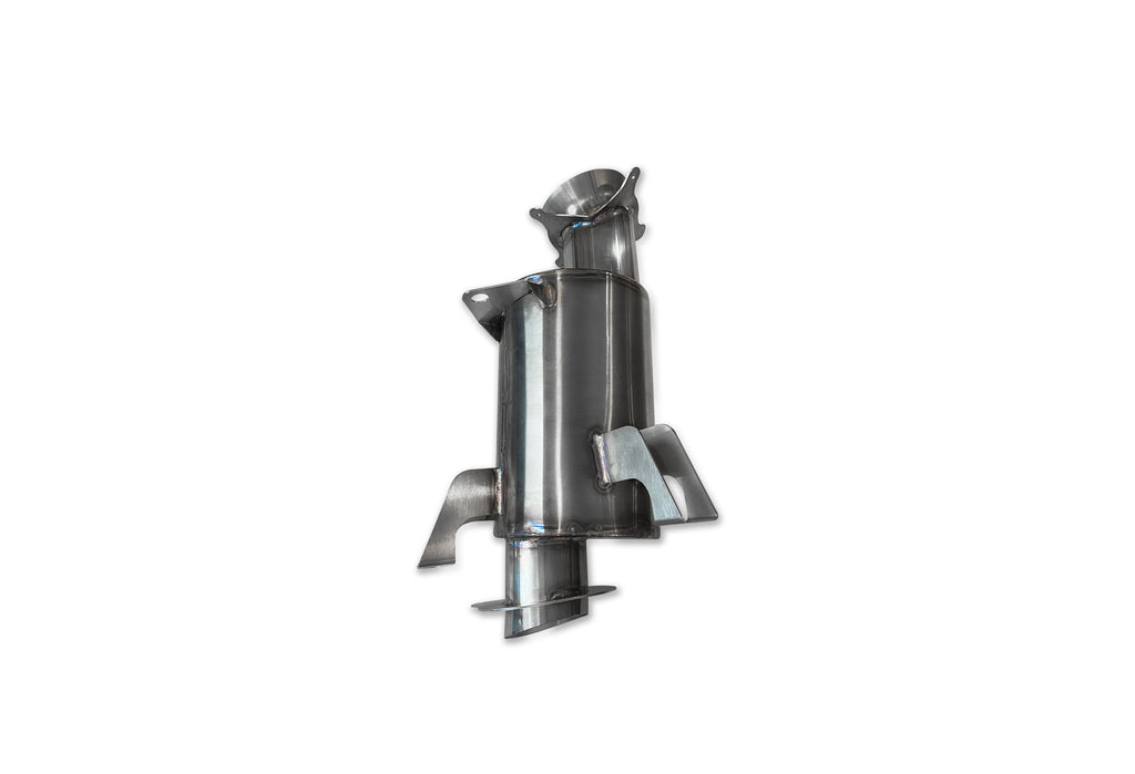 Straightline Performance lightweight exhaust muffler model 241-21307 with polished metal finish and sleek cylindrical design.