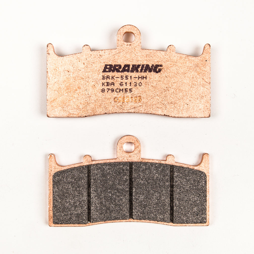 Braking sintered sport brake pad set for enhanced stopping power, featuring durable metal backing plates and friction material.