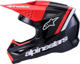 Alpine Star Sm3 Radium helmet in black, red fluorescent, and white glossy finish, size large, with aerodynamic design and ventilation vents.