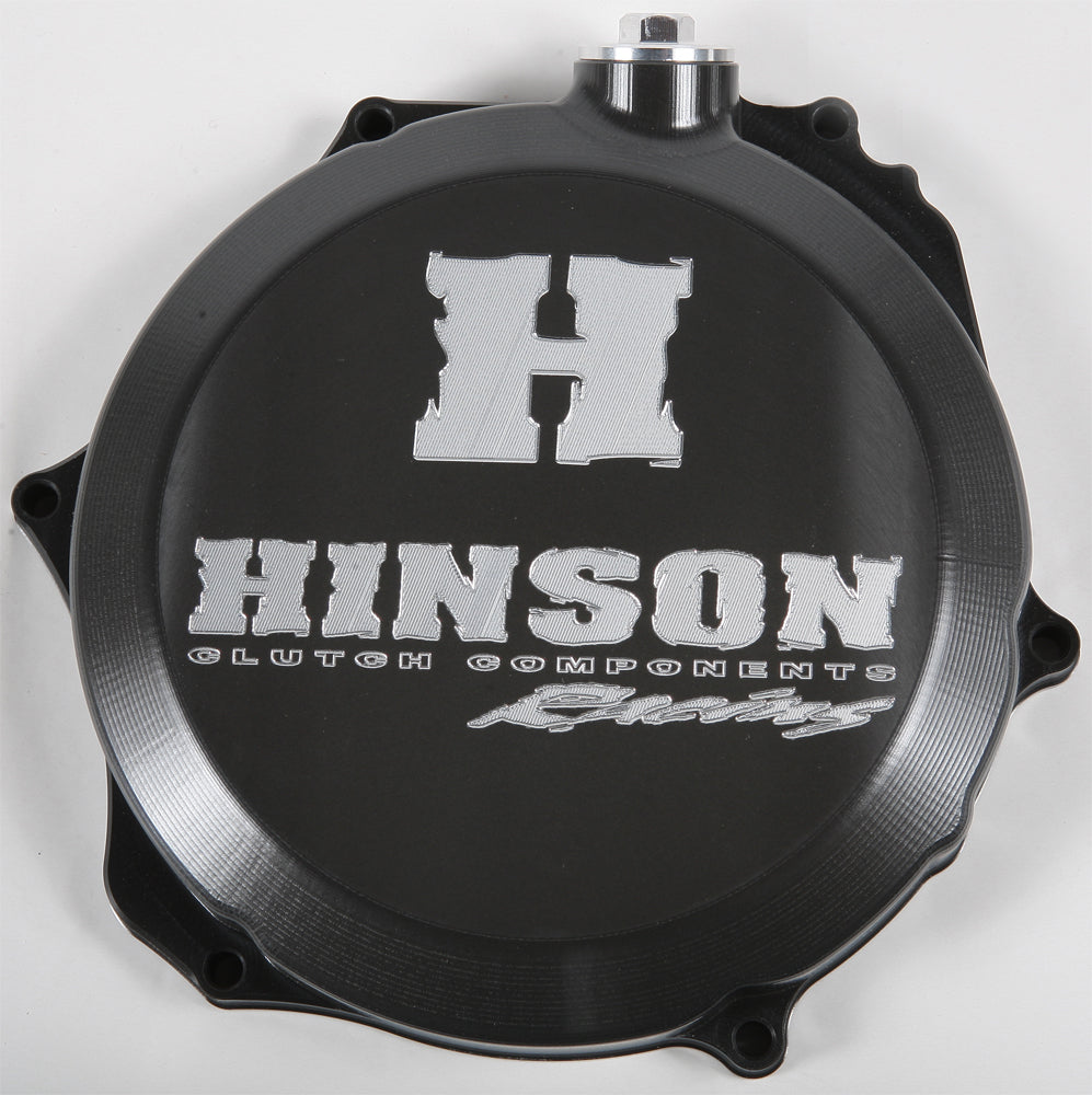 Hinson Suzuki engine clutch cover model 151-3307, black metal with detailed branding and bolt holes for installation.