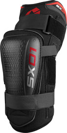 Black EVS Sx01 knee brace in medium size with adjustable straps and supportive design, shown on a plain background.
