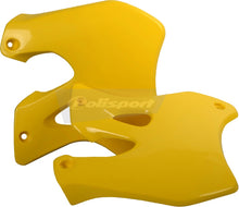 Load image into Gallery viewer, Polisport Plastics yellow radiator shroud for body, with vented design and mounting points, fits off-road or motocross bikes.