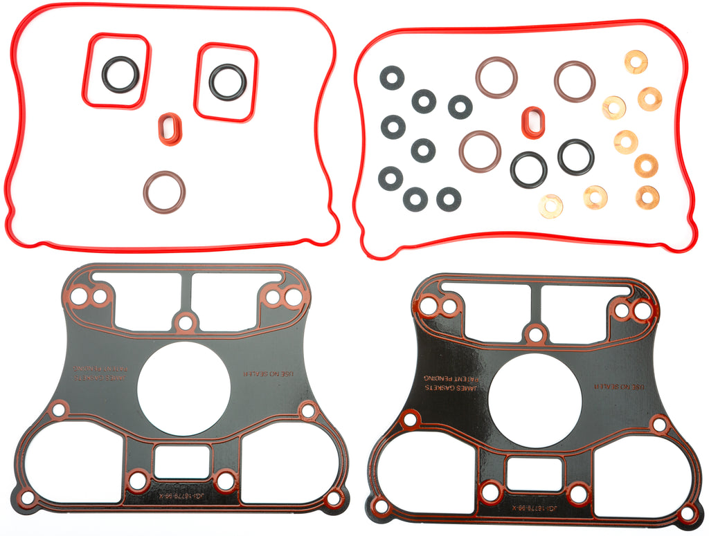 James Gasket top end gasket and seal kit with metal rocker base for motorcycle engine repair, part 17030-07-X.