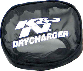 K&N Drycharger 59-2045DK air filter accessory showing black fabric cover with logo, designed to protect and seal air filters.