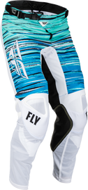 Fly Racing Kinetic Mesh Pants in white, blue, and mint, size 30, featuring lightweight, breathable mesh fabric for motocross riding