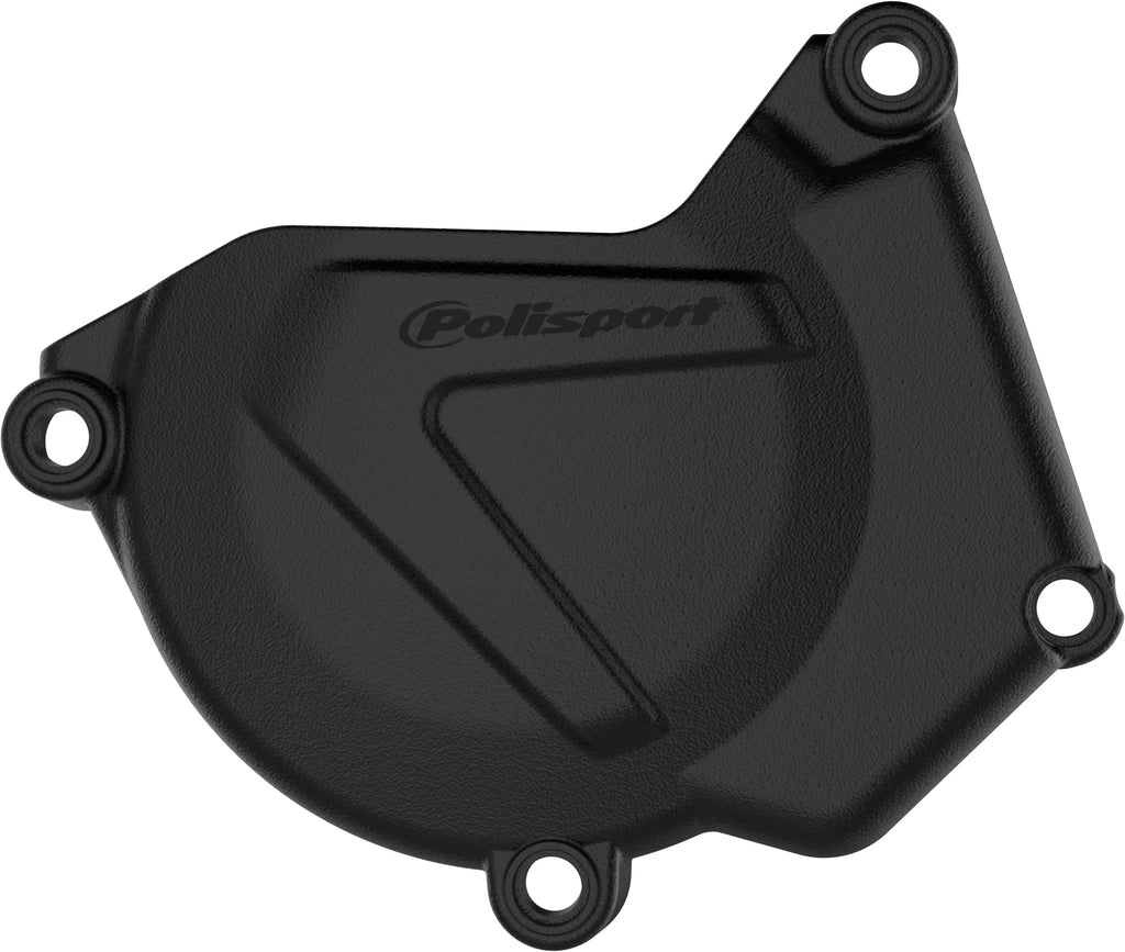 Polisport Plastics black ignition cover protector for motorcycle body, model 64-0853B, shown in close-up image.