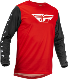 Fly Racing F-16 jersey in red and black, medium size, featuring the bold design and branding visible on the fabric.
