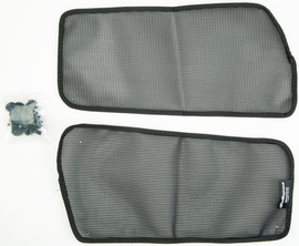 Polisport Plastics radiator louver mesh for motorcycle body, showing black plastic grille with mesh design and mounting points.