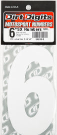 White Dirt Digits #6 super X 6-inch numbers, 3-pack, for signage or displays, by Dirt Digits