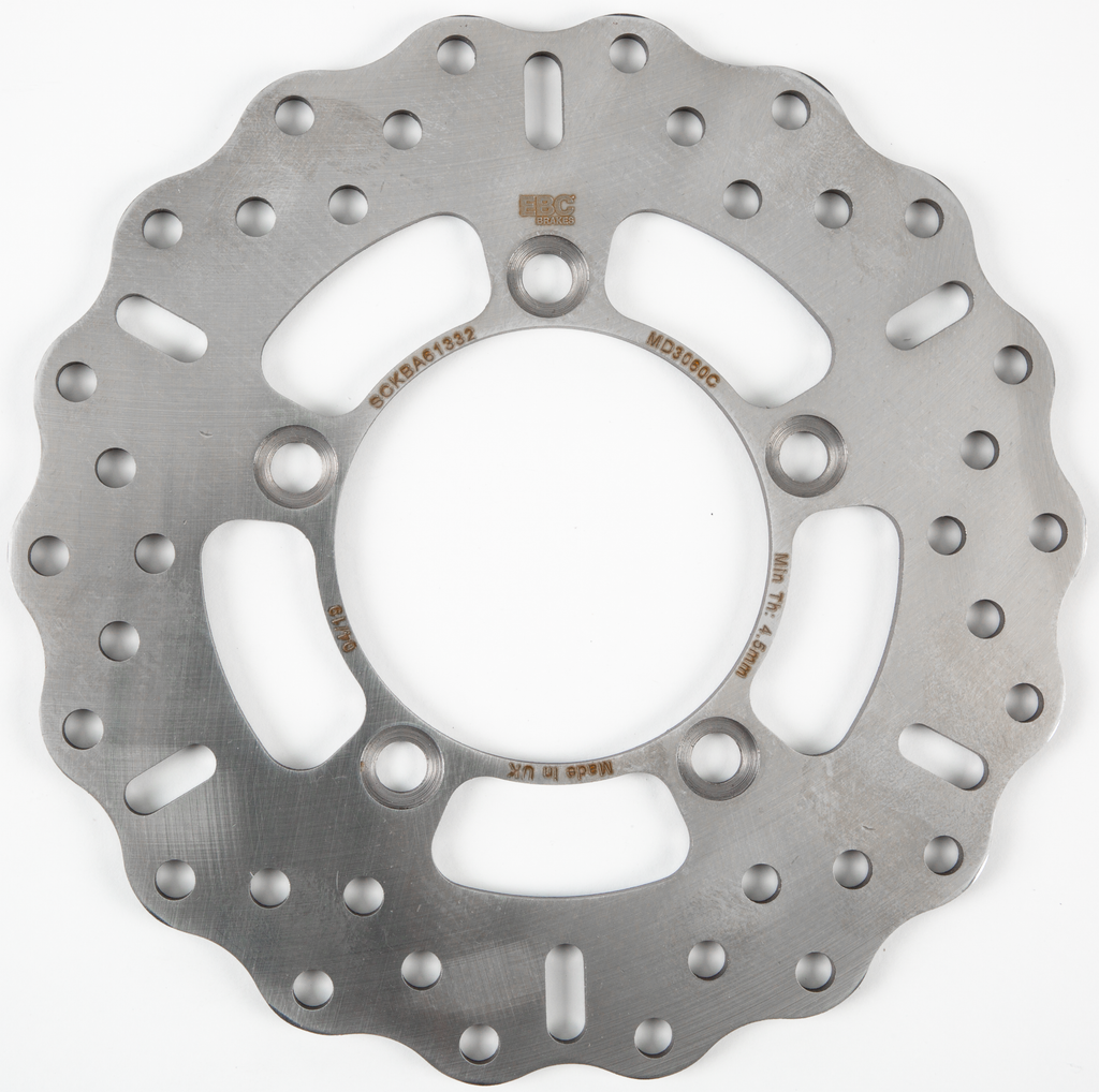 EBC Motorcycle Brakes Contour Brake Rotor 15-3060C showing the circular metal disc with drilled holes and vented design.