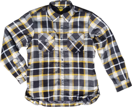SCORPION EXO Covert women's flannel jacket in white and yellow, casual style with a button-up front and long sleeves.
