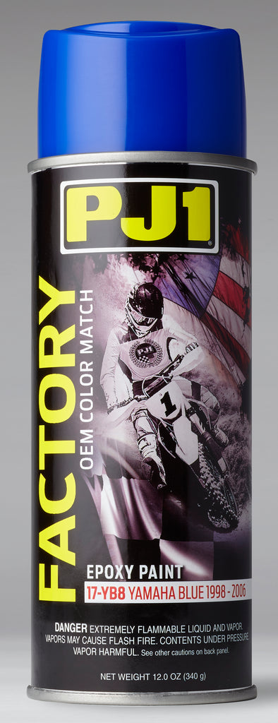 PJ1 Products Yamaha Blue epoxy paint in a container, matching factory OEM color for Yamaha motorcycles.