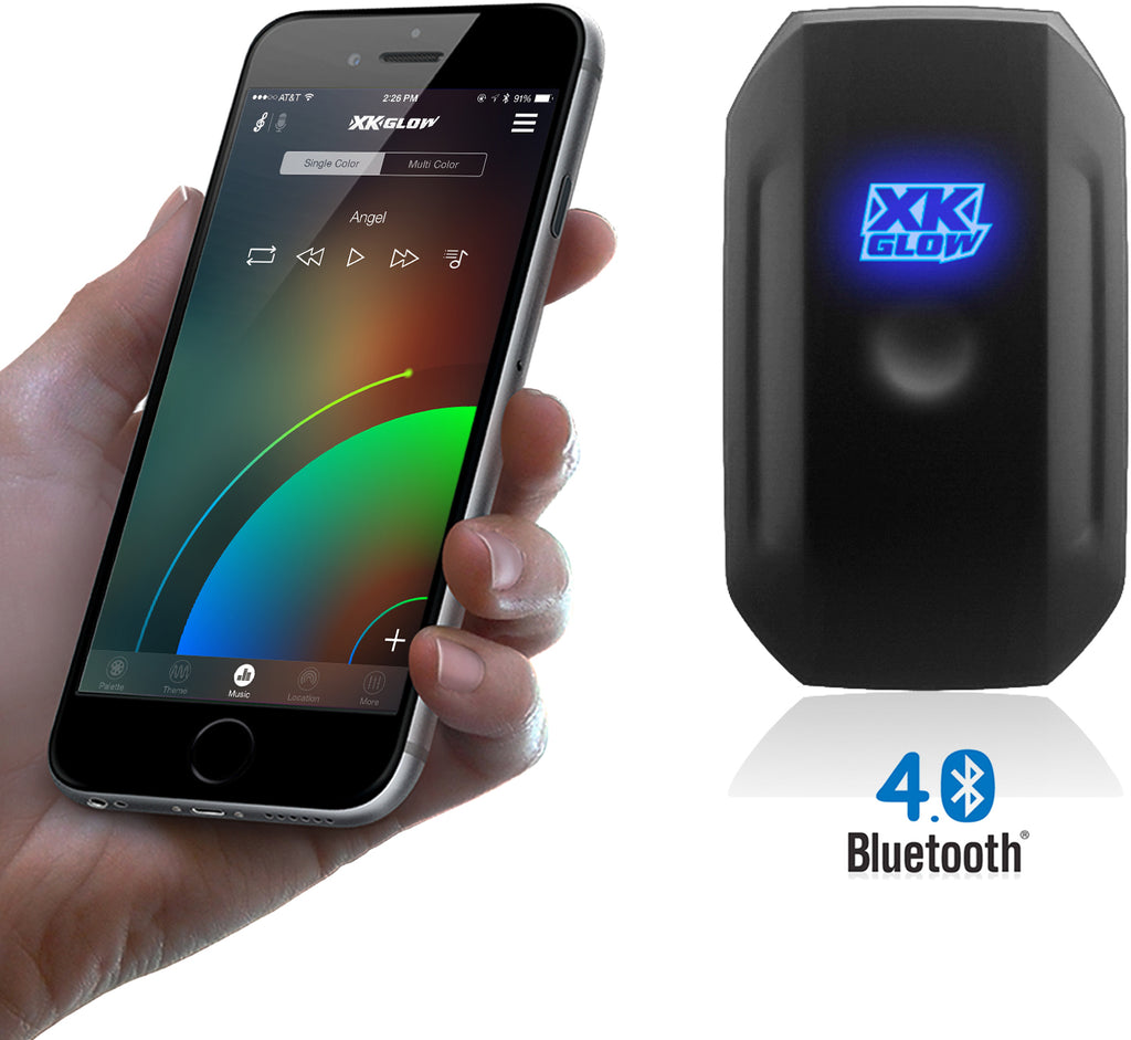 XK Glow Xkchrome Bluetooth audio/visual communication device with sleek black design and control buttons visible.