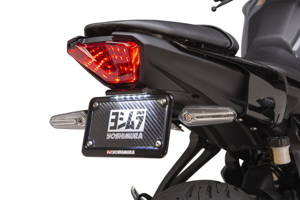 Yoshimura Fender Eliminator Kit for Yamaha MT-07, body-mounted motorcycle part in black with sleek design and mounting hardware visible.