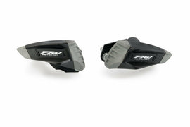 Black PUIG Frame Sliders Pro 2.0 for motorcycle, showing the sleek, durable design with mounting hardware and branding details.