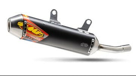 FMF Racing Turbine Core 2.1 S/A exhaust for KTM and Husqvarna motorcycles, showing the sleek metallic design and branding.