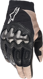 Alpine Star Megawatt Gloves in stone and black, showing the durable motorcycle glove with reinforced knuckles and adjustable wrist strap.